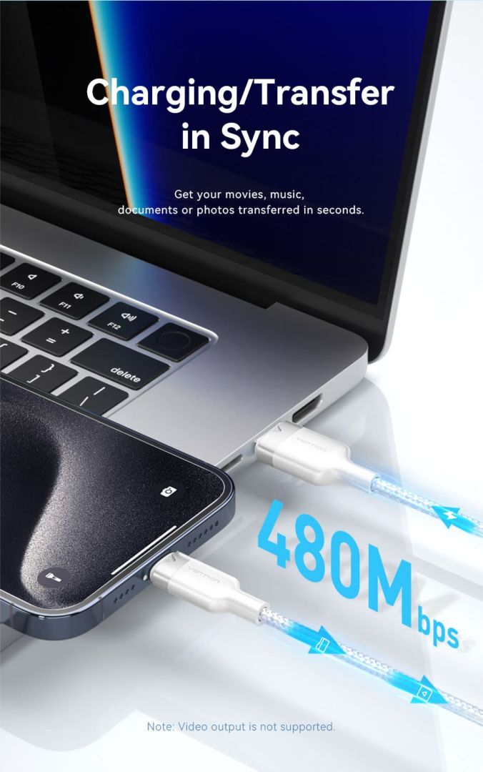 Vention USB 2.0 A Male to C Male 6A Aluminum Alloy Type cable 1m White