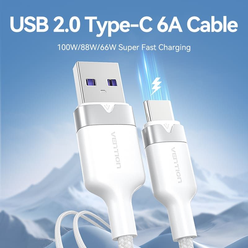 Vention USB 2.0 A Male to C Male 6A Aluminum Alloy Type cable 1m White