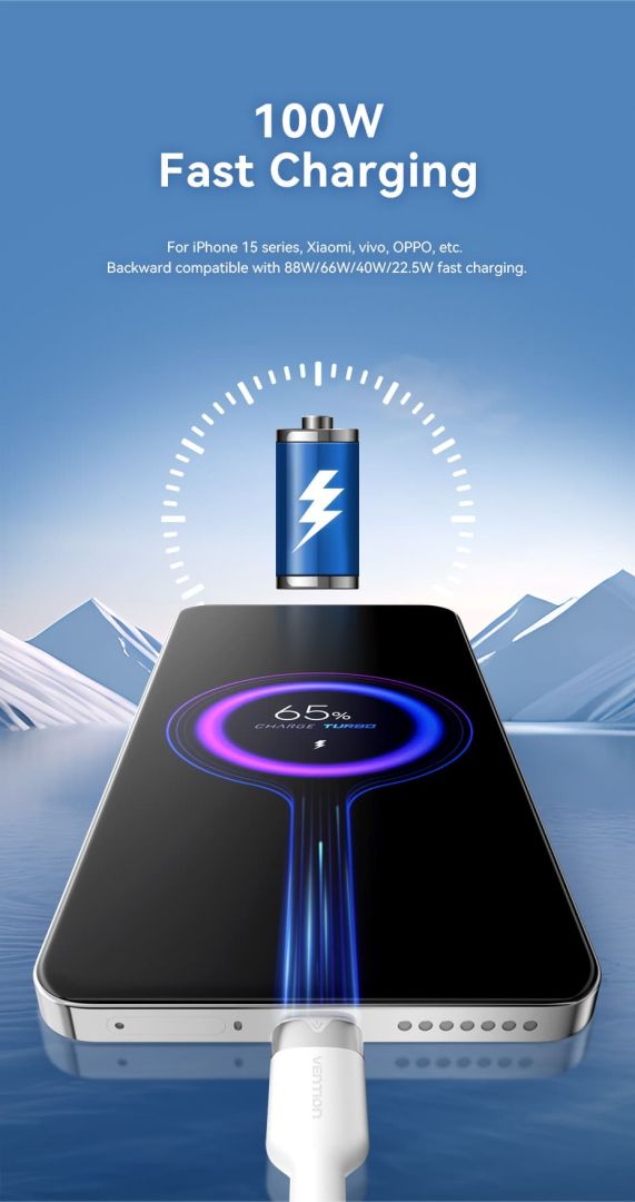 Vention USB 2.0 A Male to C Male 6A Aluminum Alloy Type cable 2m White