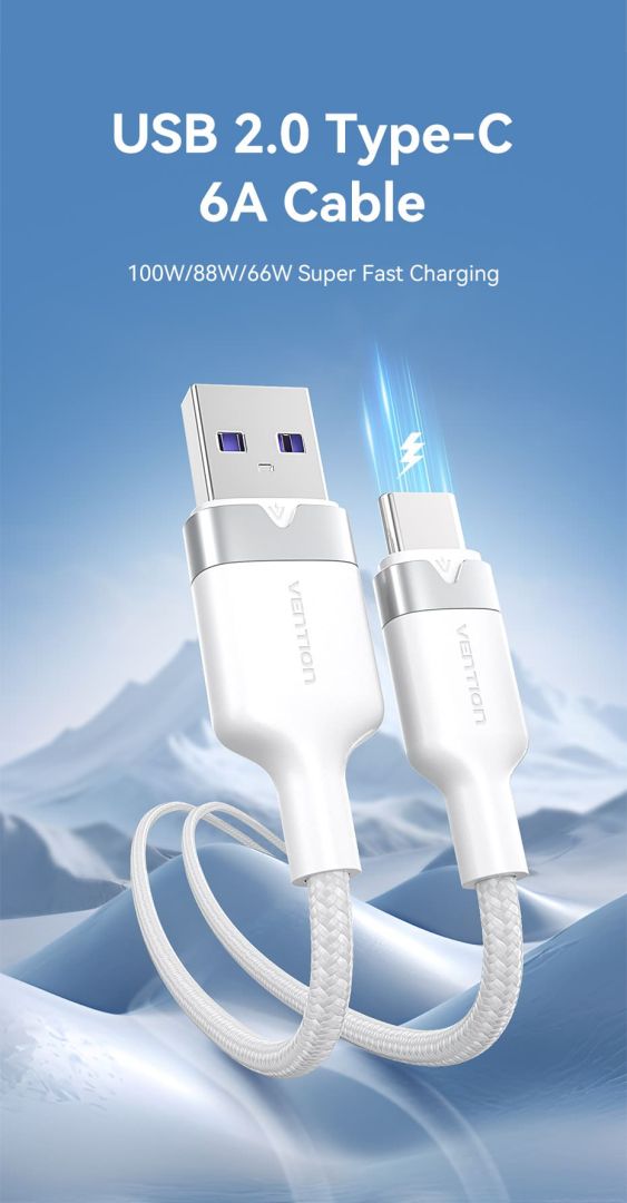 Vention USB 2.0 A Male to C Male 6A Aluminum Alloy Type cable 2m White