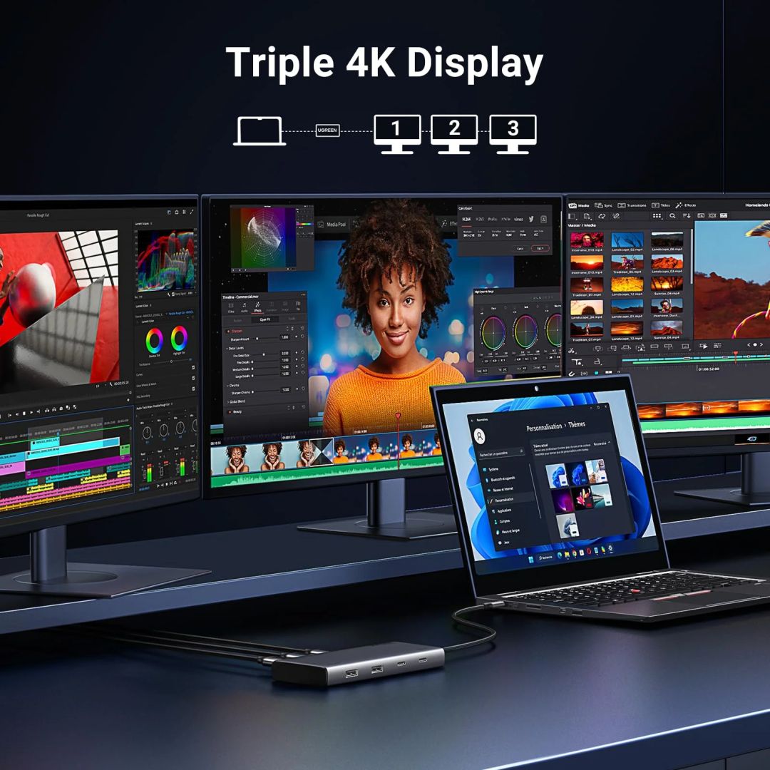 UGREEN 8-in-1 Docking Station (4K Triple Display PD 100W) Grey