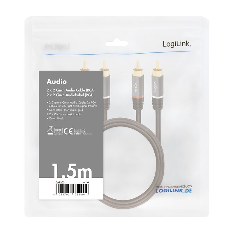 Logilink Audio cable 2x RCA/M to 2x RCA/M 1,5m Black