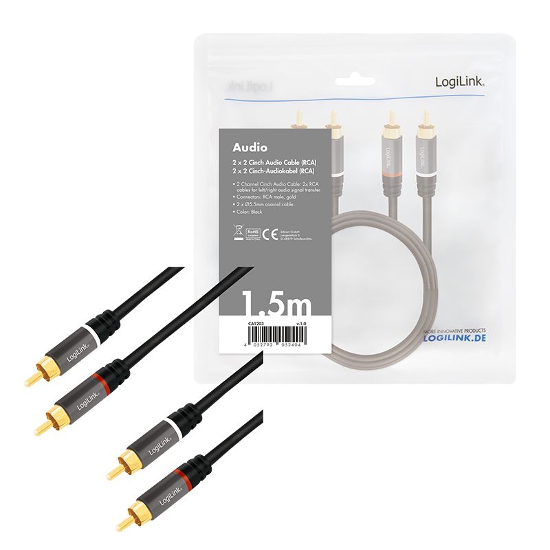 Logilink Audio cable 2x RCA/M to 2x RCA/M 1,5m Black