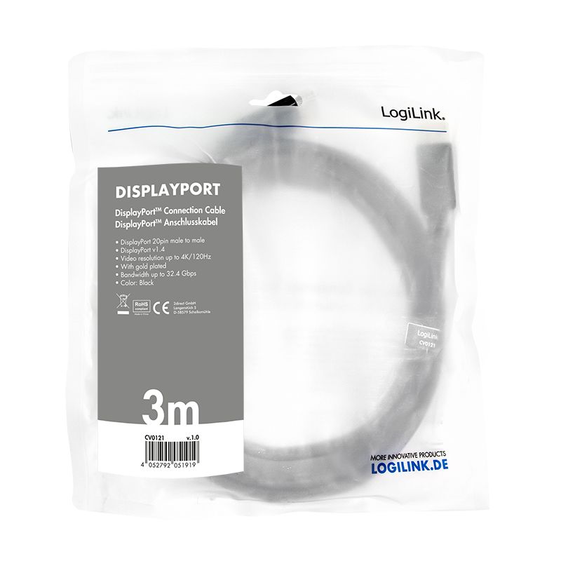 Logilink DisplayPort Cable DP 1.4 M/M 3m Black