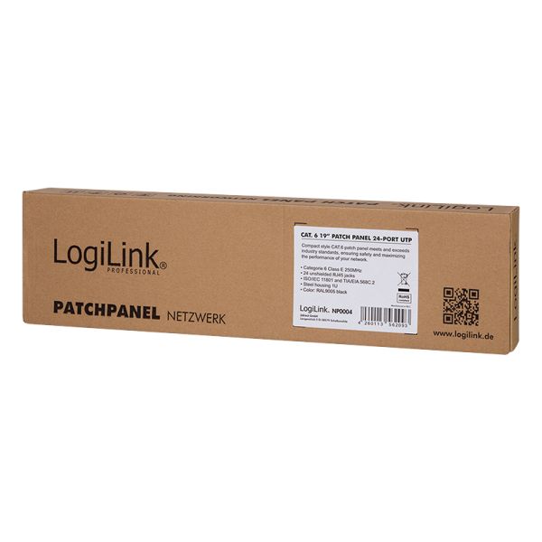 Logilink NP0004 Cat.6 patch panel 24-portos árnyékolatlan 19 rackbe Black