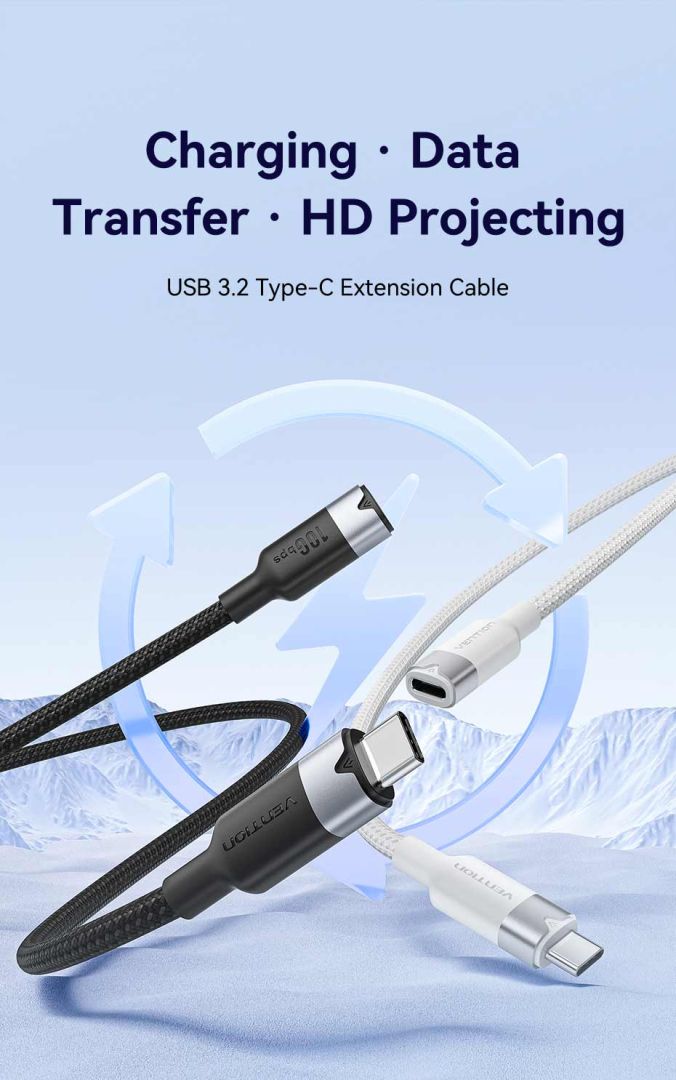 Vention USB 3.2 Gen2 C Male to C Female 10Gbps Extension Aluminum Alloy Type cable 0,5m White