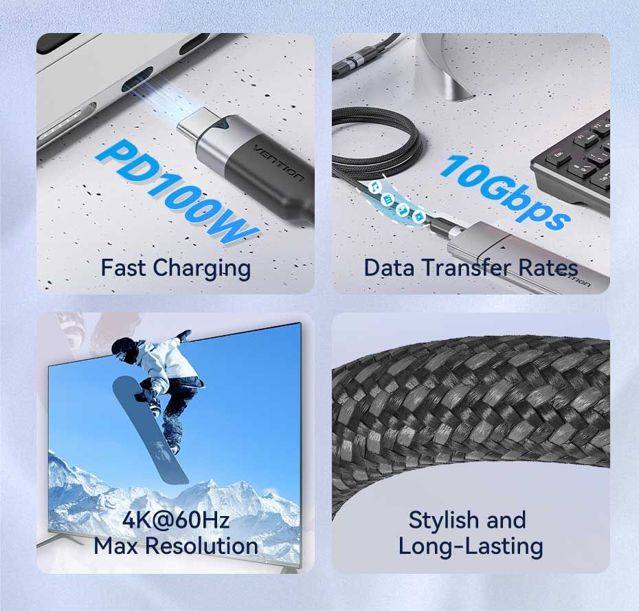 Vention USB 3.2 Gen2 C Male to C Female 10Gbps Extension Aluminum Alloy Type cable 0,5m White