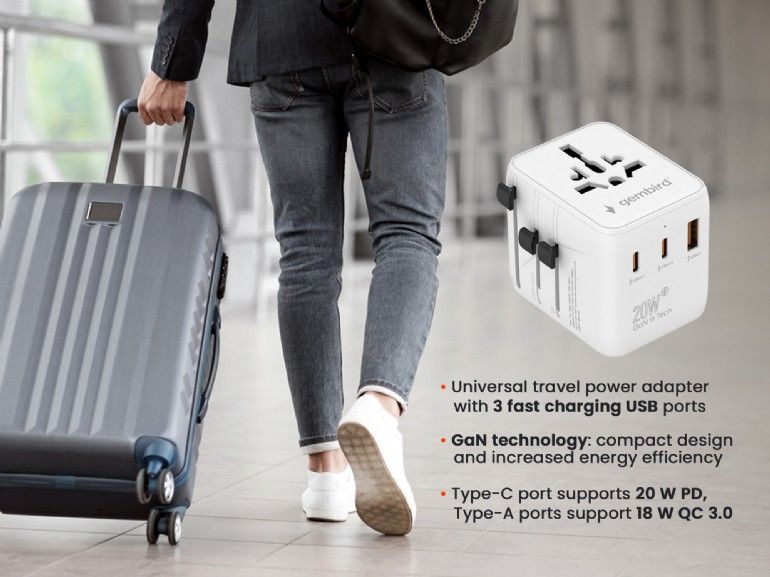 Gembird Universal travel power adapter 20W White