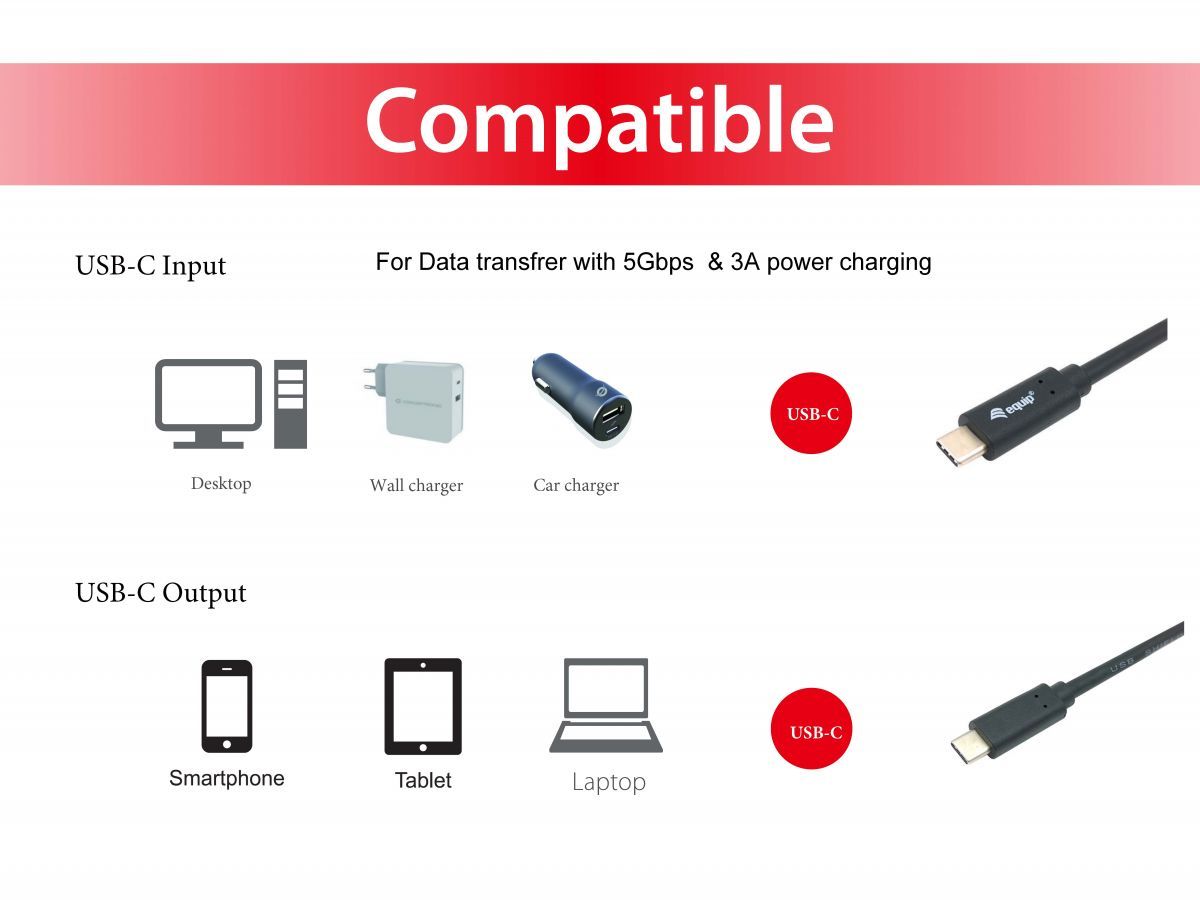 EQuip USB-C 3.2 Gen1 to USB-C 2m cable Black