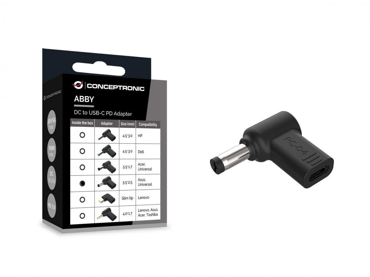 Conceptronic  ABBY15PC04 DC to USB-C Adapter 18-20V Asus/Universal 5.5x2.5mm
