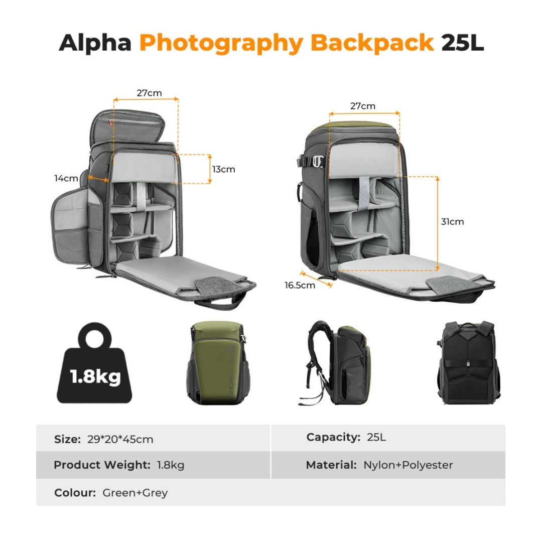 K&F Concept Camera Alpha Backpack Air 25L Nature Wander 01 Green