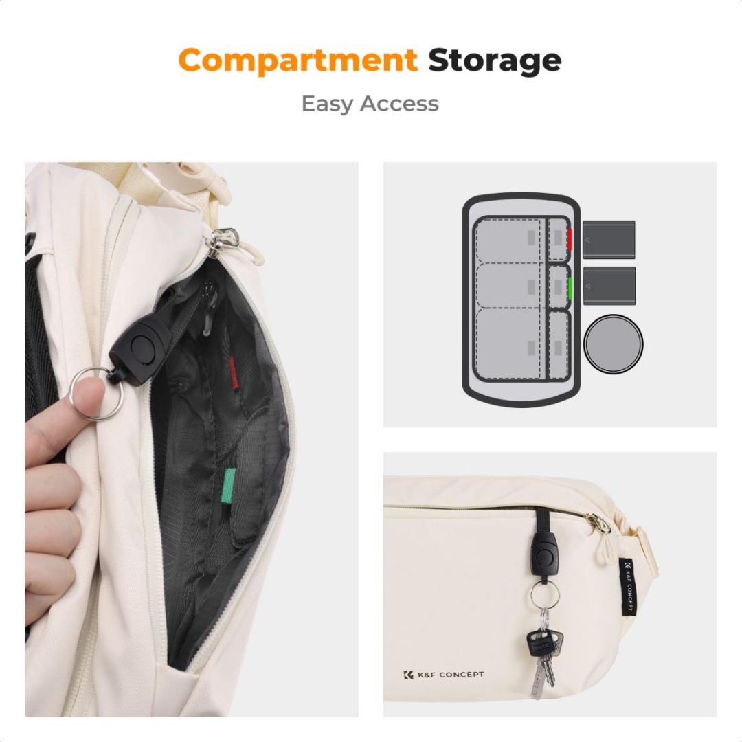 K&F Concept 2in1 Sling Bag Everyday Shoulder Bag & Photography Camera Backpack 10L Beige