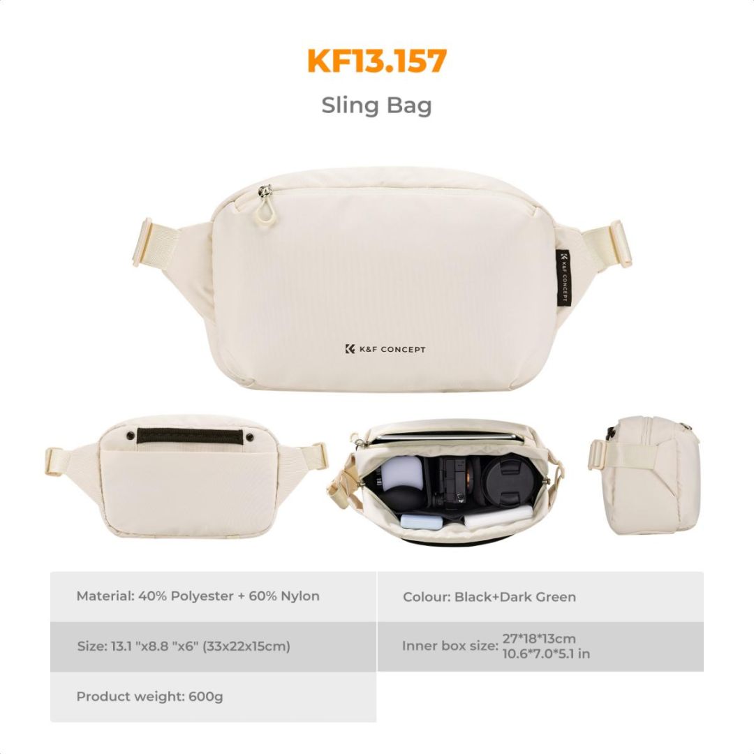 K&F Concept 2in1 Sling Bag Everyday Shoulder Bag & Photography Camera Backpack 10L Beige