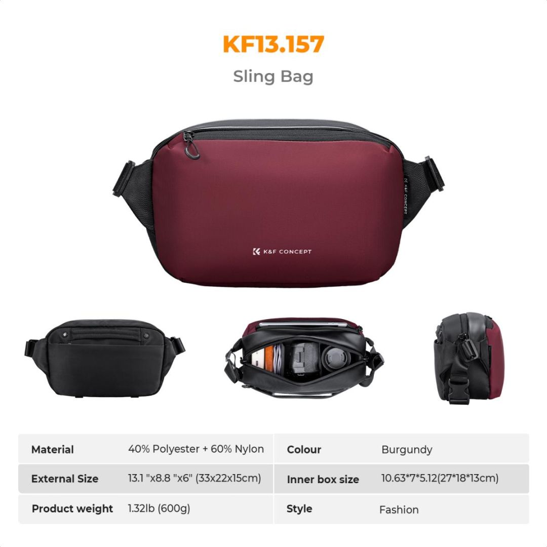K&F Concept 2in1 Sling Bag Everyday Shoulder Bag & Photography Camera Backpack 10L Red