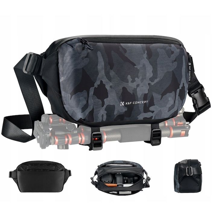 K&F Concept 2in1 Sling Bag Everyday Shoulder Bag & Photography Camera Backpack 10L Black/Grey Camo