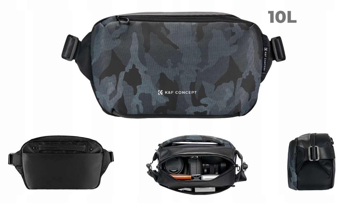 K&F Concept 2in1 Sling Bag Everyday Shoulder Bag & Photography Camera Backpack 10L Black/Grey Camo