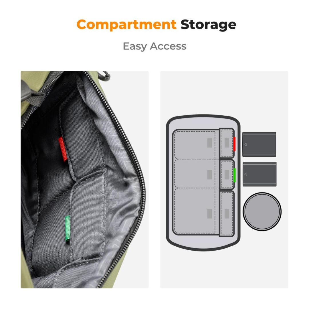 K&F Concept 2in1 Sling Bag Everyday Shoulder Bag & Photography Camera Backpack 10L Green