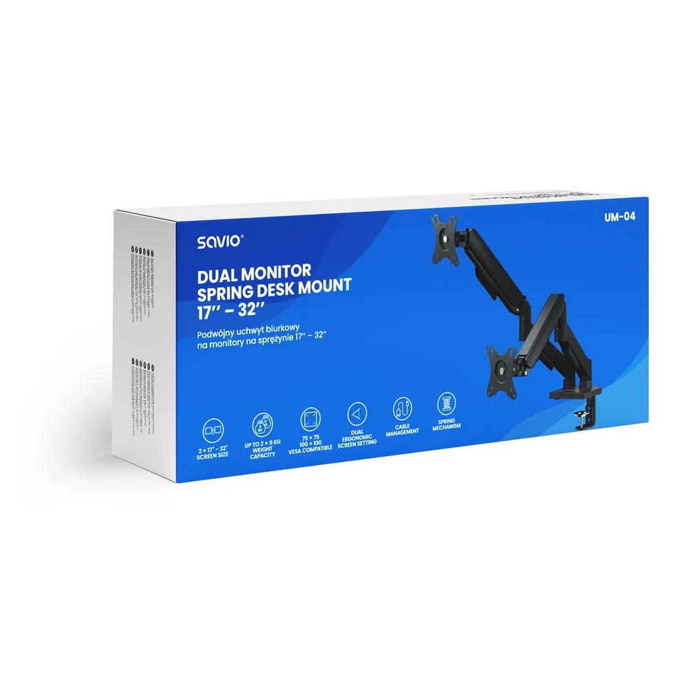 Savio UM-04 Dual monitor spring desk mount 17