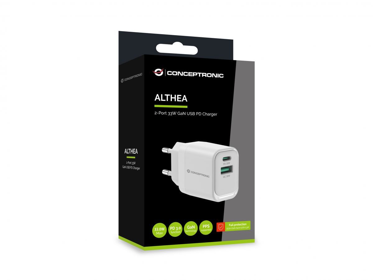 Conceptronic  ALTHEA19W33 2-Port 33W GaN USB PD Charger White