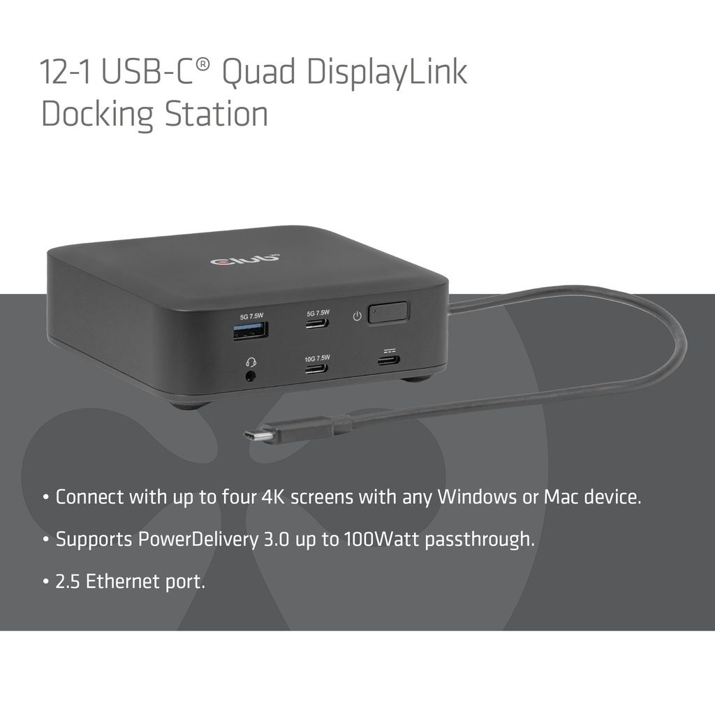 Club3D 12-1 USB-C Quad DisplayLink Docking Station