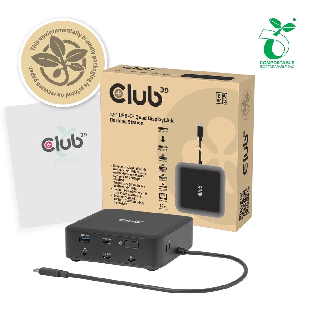 Club3D 12-1 USB-C Quad DisplayLink Docking Station