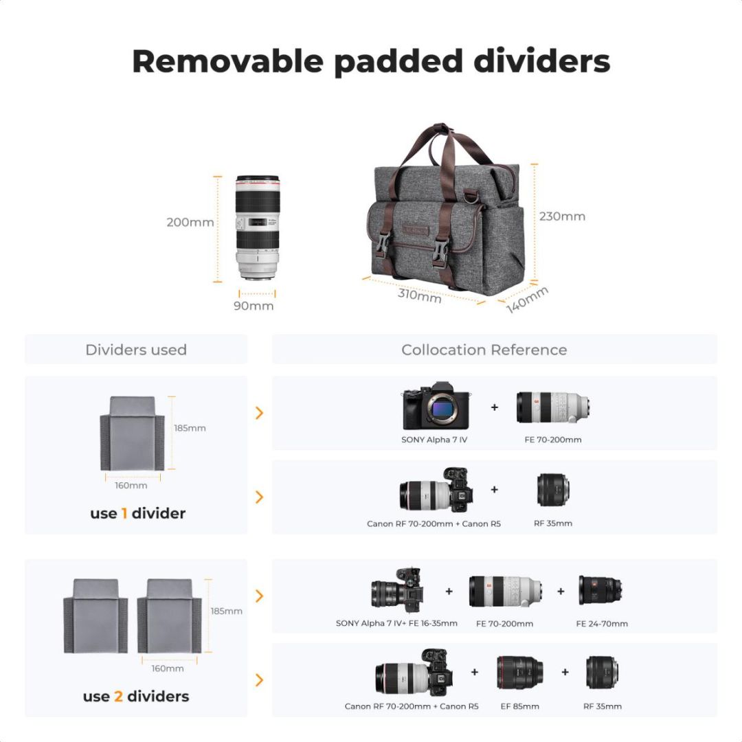 K&F Concept Casual Shoulder Photography Bag with Tripod Strap 8L Dark Grey