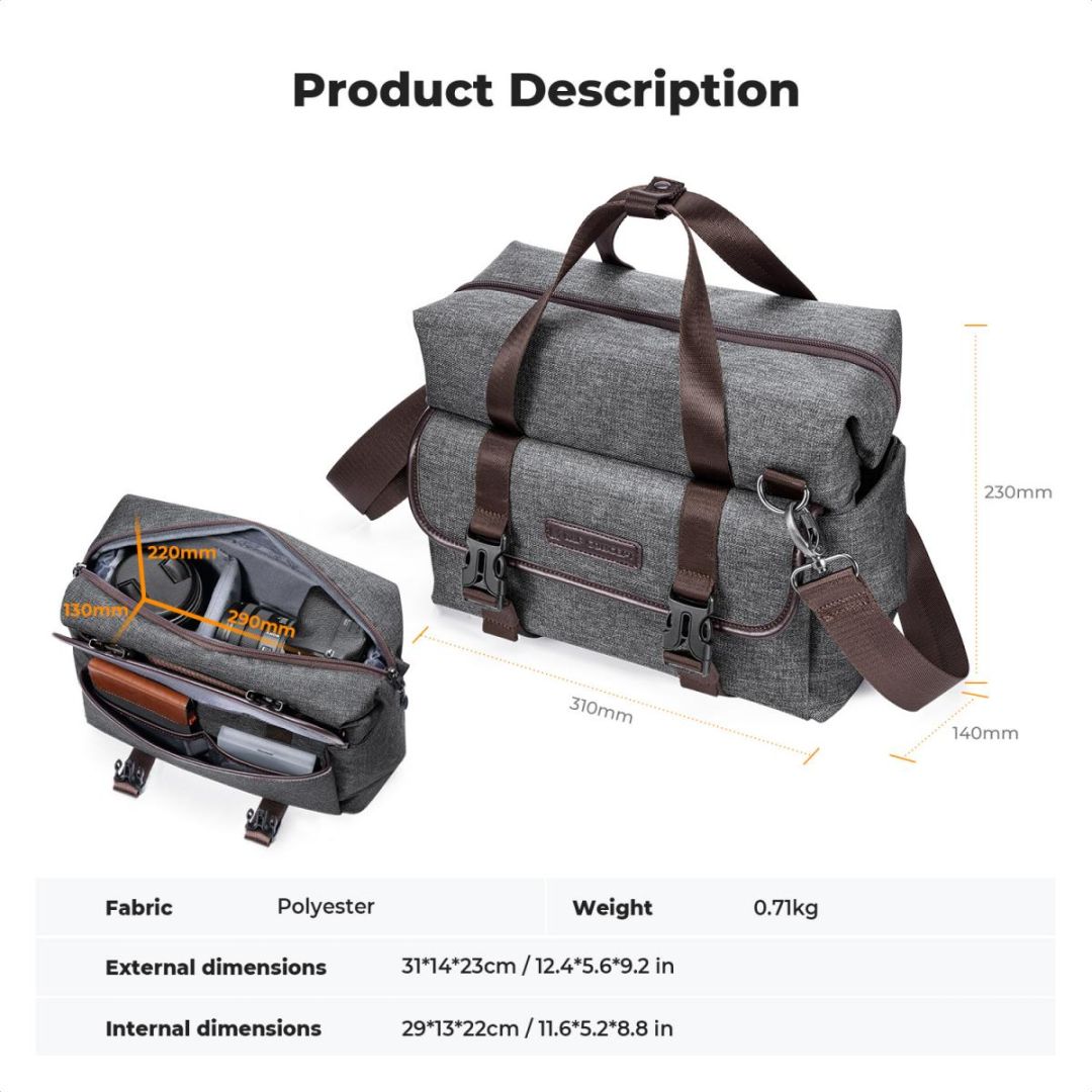 K&F Concept Casual Shoulder Photography Bag with Tripod Strap 8L Dark Grey