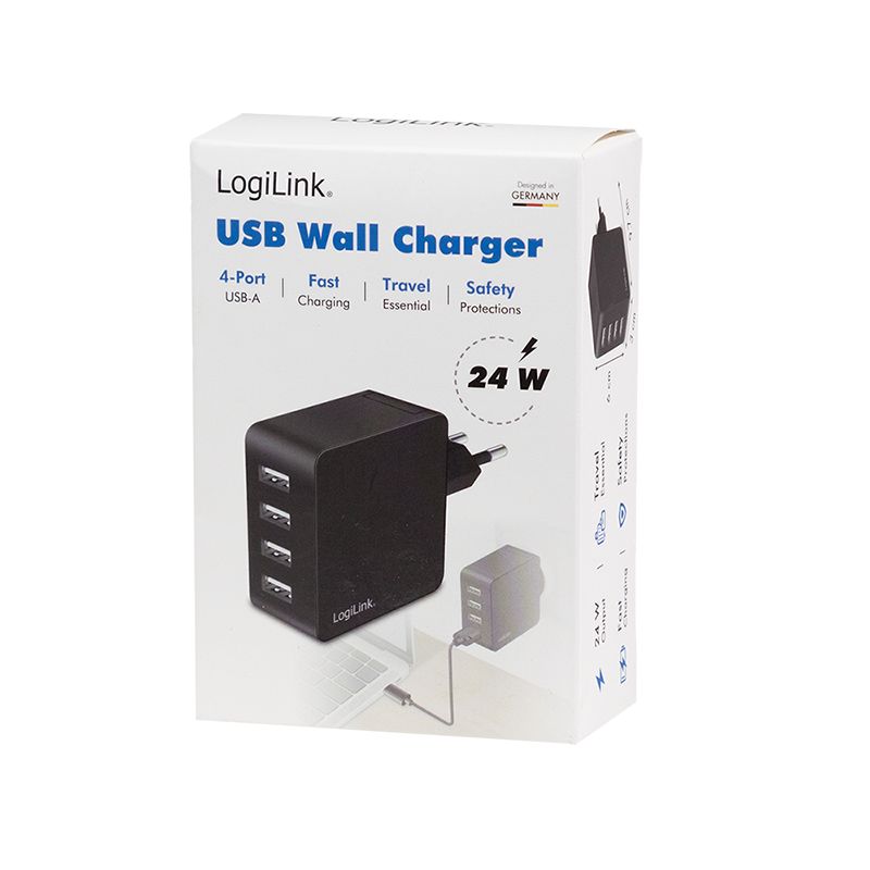Logilink 4 port USB socket adapter 24 W 4x USB-A Black