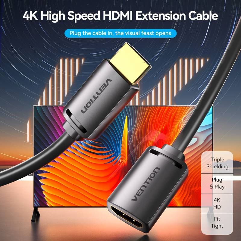 Vention HDMI-A Male to HDMI-A Female 4K HD Cable 3m Black