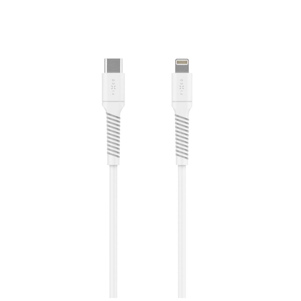 FIXED USB 2.0 hajlékony szilikon kábel USB-C/Lightning 1,2m, fehér