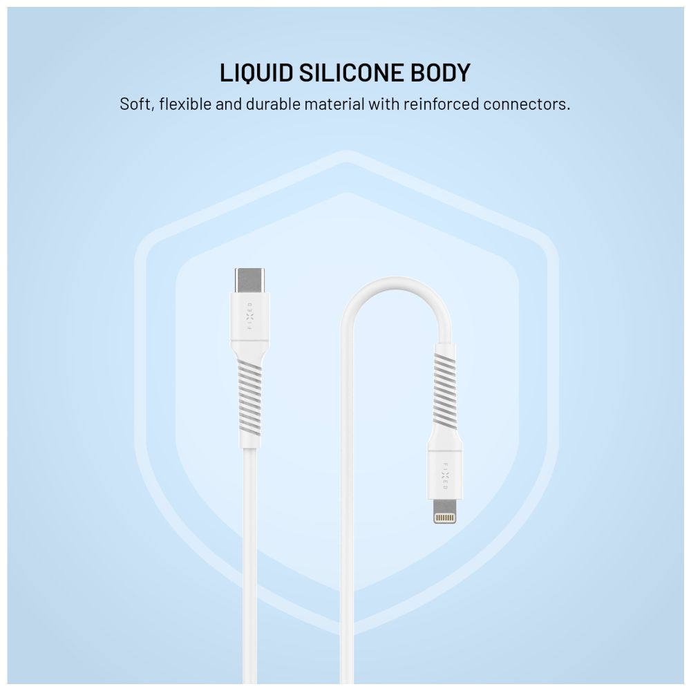 FIXED USB 2.0 hajlékony szilikon kábel USB-C/Lightning 1,2m, fehér
