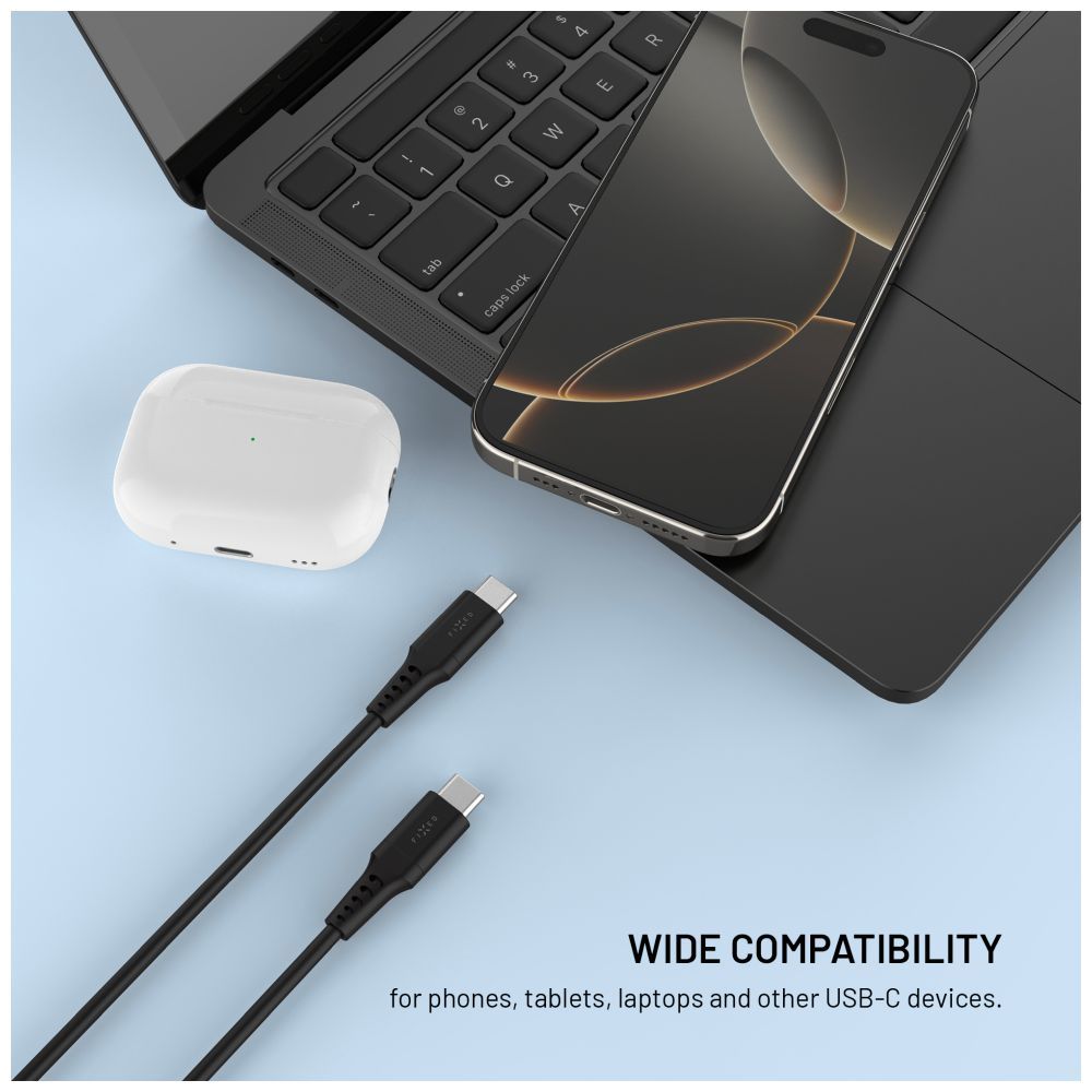 FIXED USB 2.0 hajlékony szilikon kábel USB-C/USB-C 0,3m, fekete