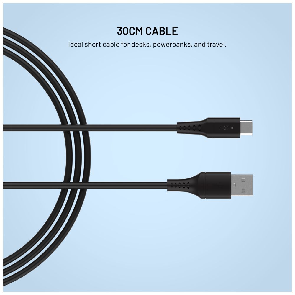 FIXED USB 2.0 hajlékony szilikon kábel USB-C/USB-C 0,3m, fekete