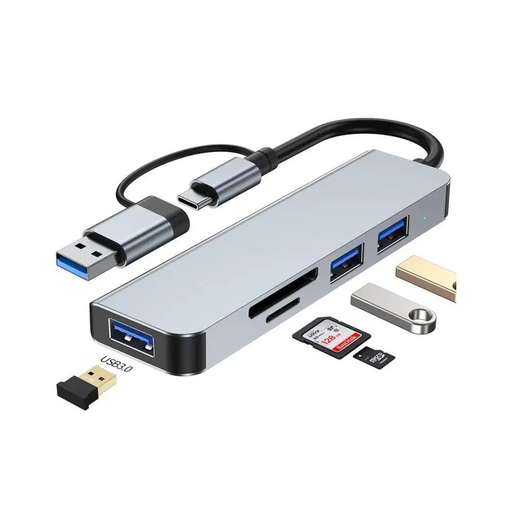 BlackBird USB 3.0 Type-C/USB multiport hub 5in1 3xUSB3.0 SD/TF Silver