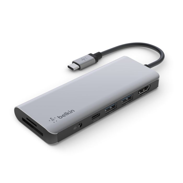 Belkin Connect USB-C 7-in-1 Multiport Hub Adapter Grey