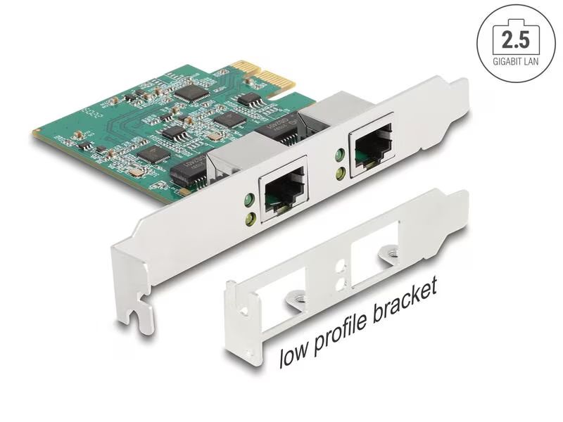 DeLock PCI Express x1 Network Card Gigabit LAN 2 x RJ45 BCM