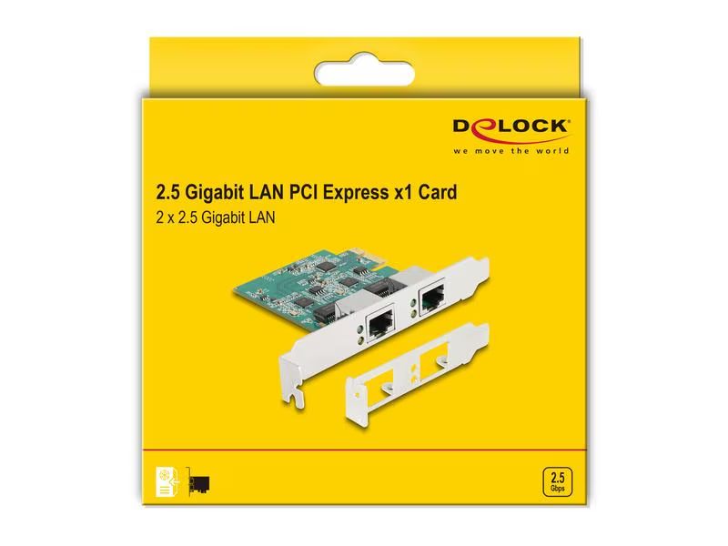DeLock PCI Express x1 Network Card Gigabit LAN 2 x RJ45 BCM