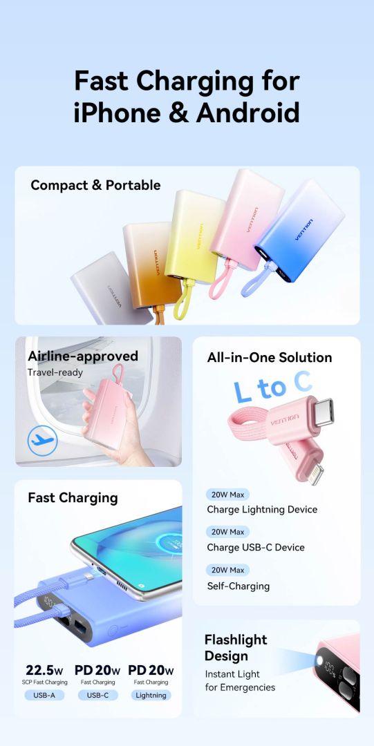 Vention 10000mAh Power Bank Gradient Yellow