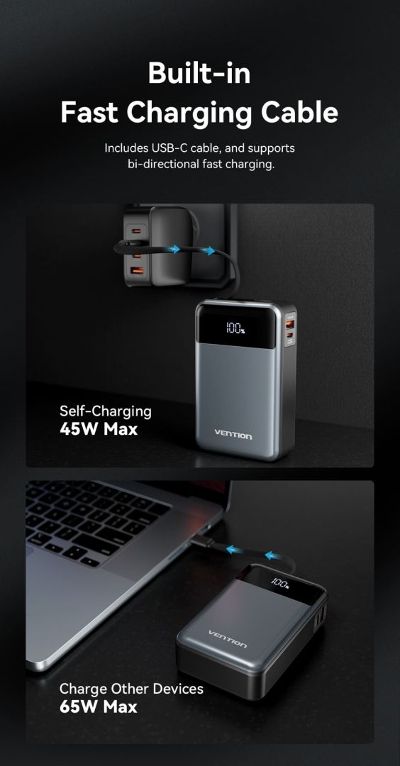 Vention 20000mAh Power Bank Black