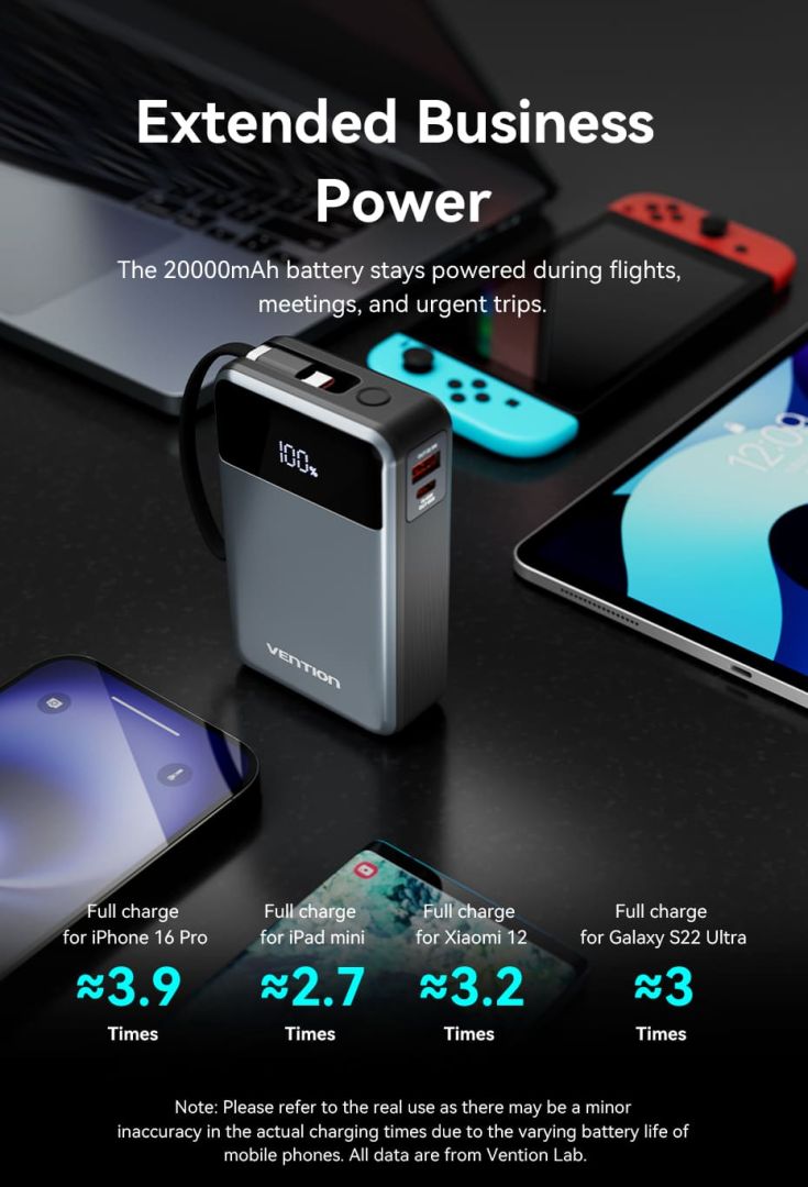 Vention 20000mAh Power Bank Black