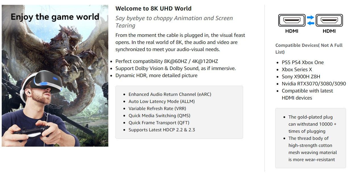 Vention Cotton Braided HDMI-A Male to Male HD Cable 8K 5m Blue Aluminum