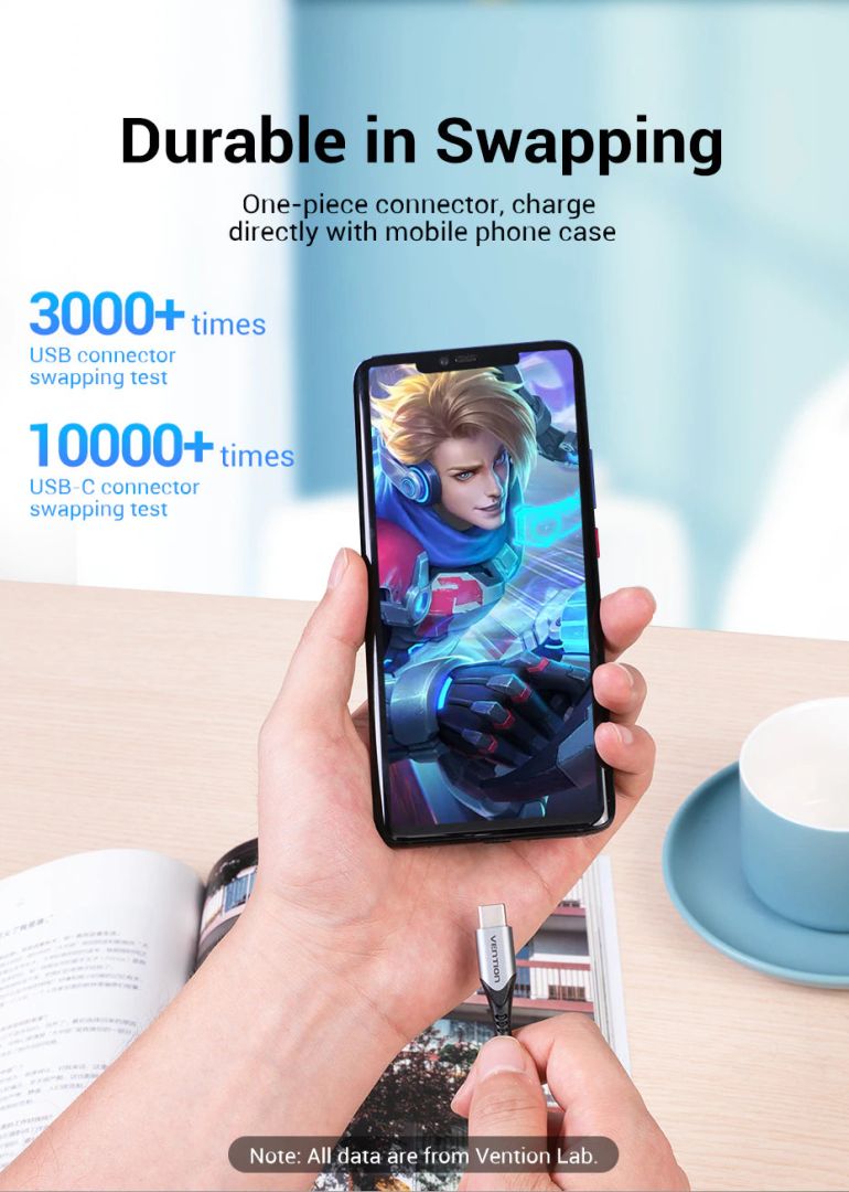 Vention Cotton Braided USB 2.0 A Male to C Male 3A Cable 1m Gray