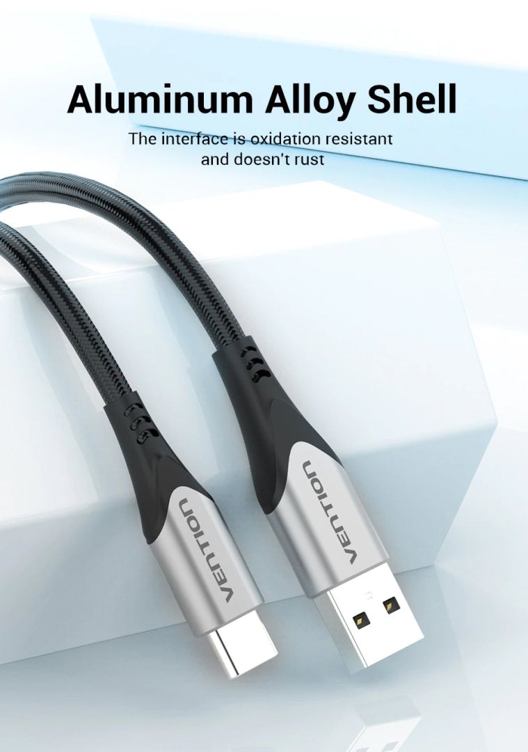 Vention Cotton Braided USB 2.0 A Male to C Male 3A Cable 1m Gray