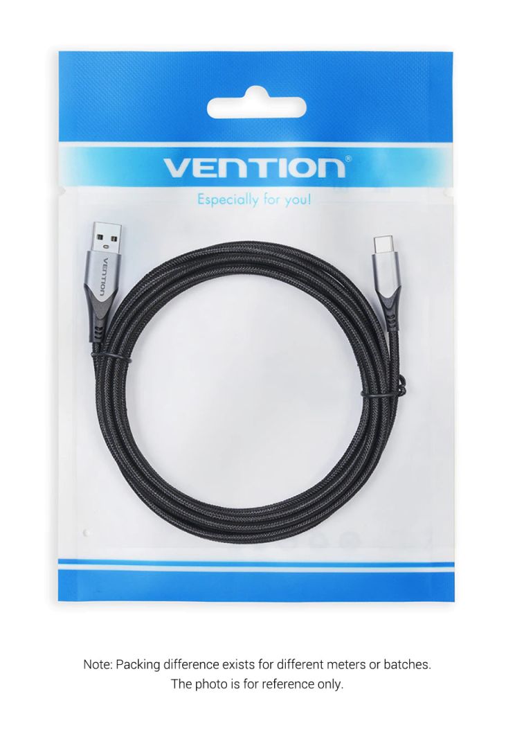 Vention Cotton Braided USB 2.0 A Male to C Male 3A Cable 2m Gray