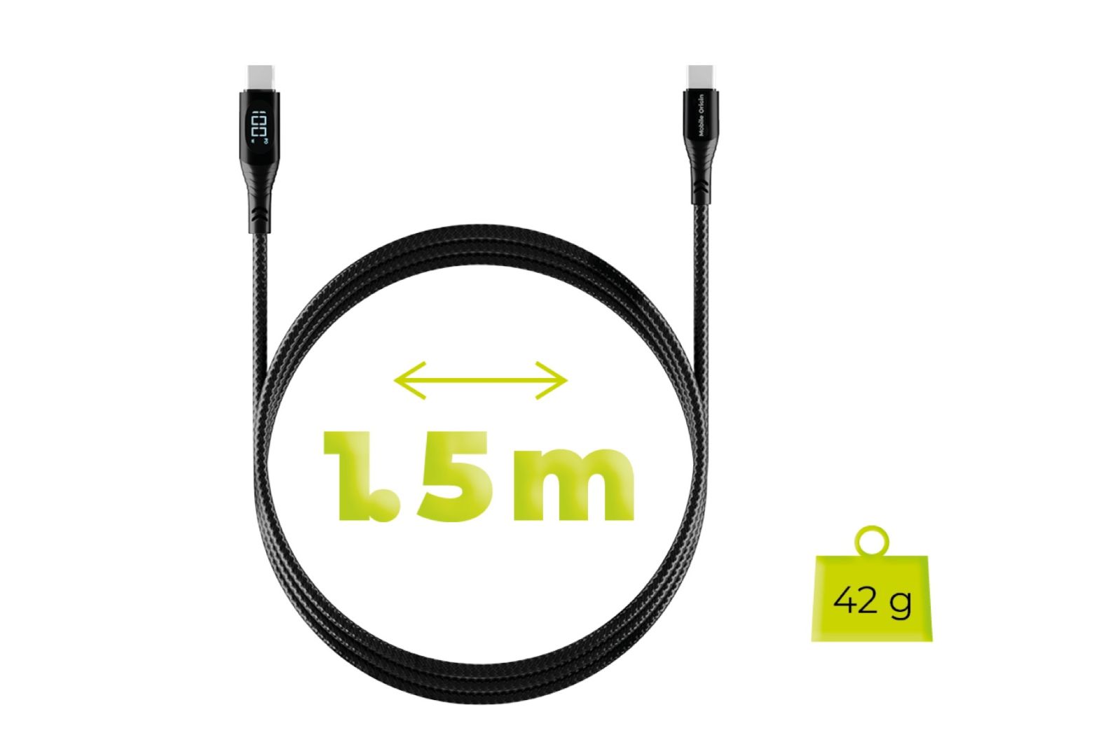 Mobile Origin 66W Display Cable USB-A to USB-C 1,5m Black