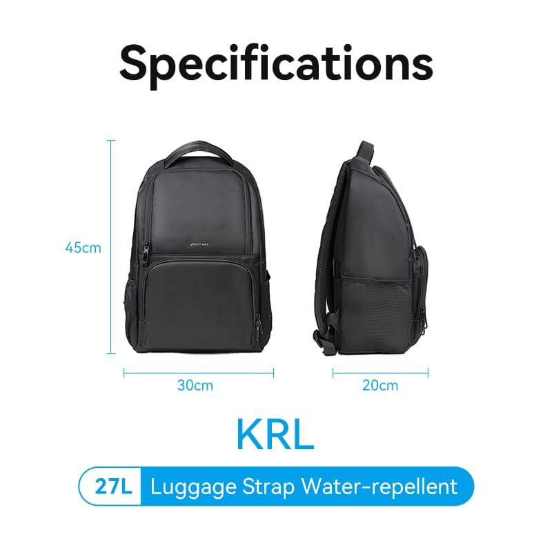 Vention KRL 27l BK waterproof Laptop Backpack 17