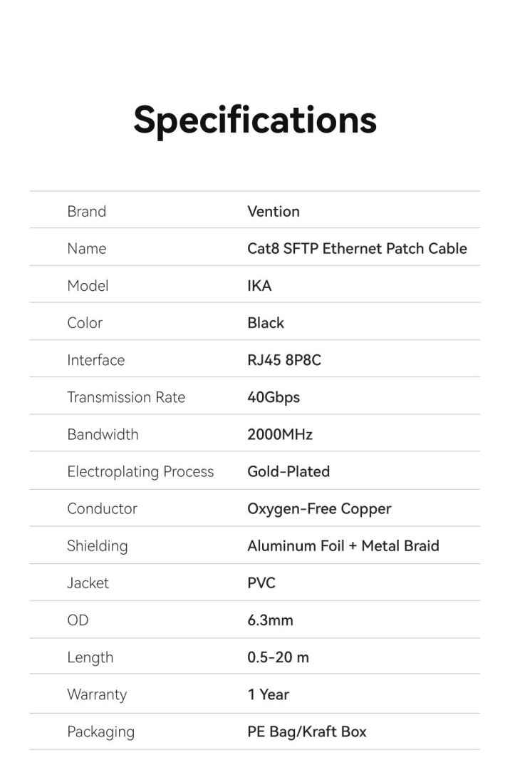 Vention CAT8 S-FTP Patch Cable 1m Black