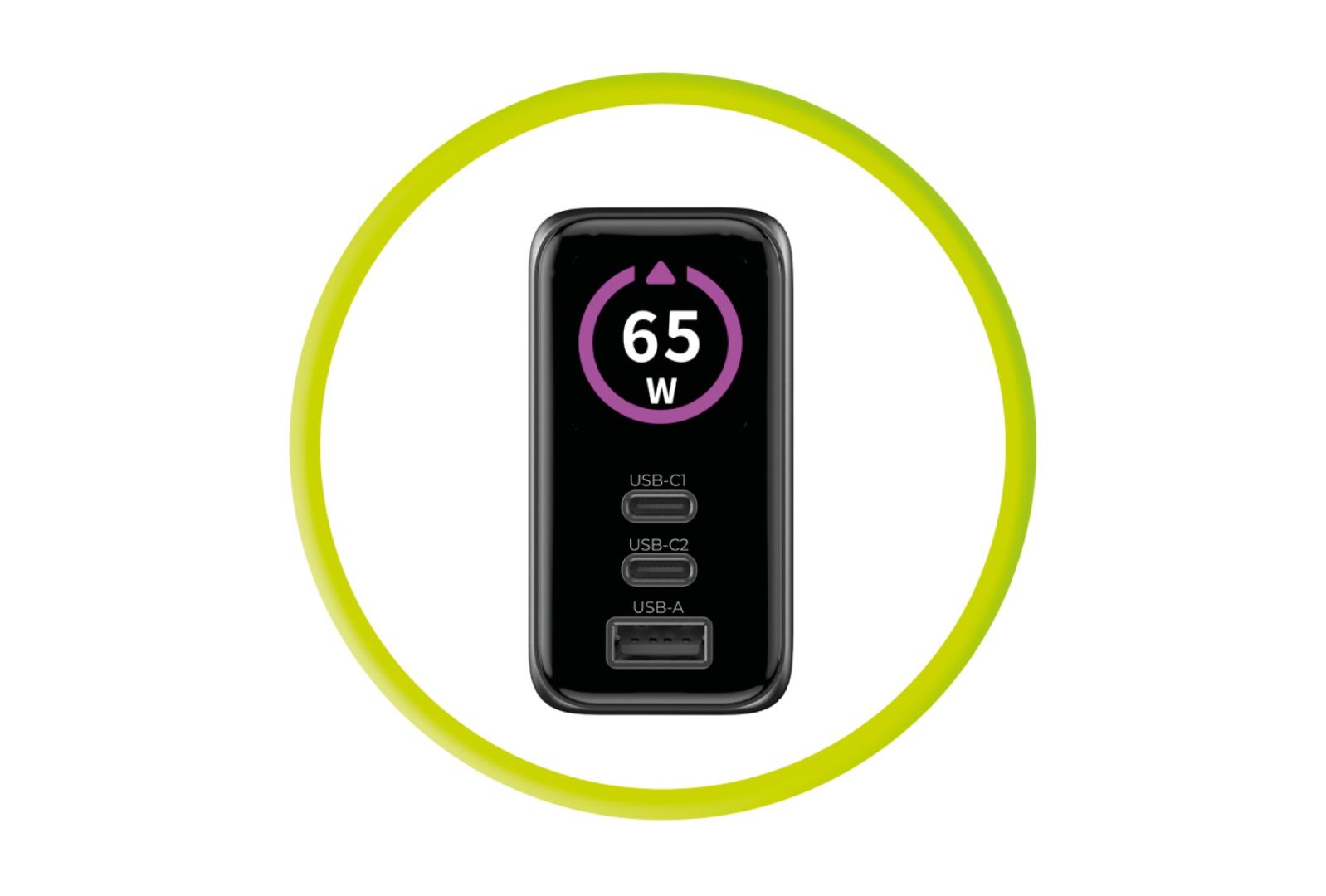 Mobile Origin 65W GaN TFT Display Charger PW20 - 2x USB-C + USB-A Black