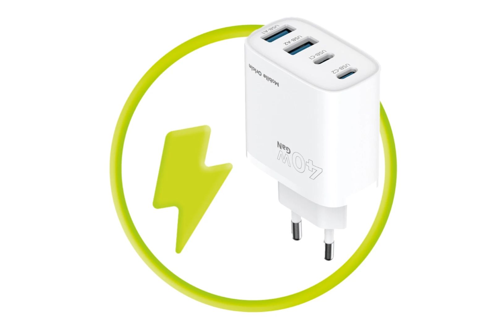 Mobile Origin 40W GaN Wall Charger PW22 2x USB-C+2x USB-A White