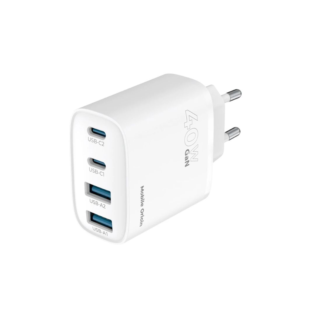Mobile Origin 40W GaN Wall Charger PW22 2x USB-C+2x USB-A White